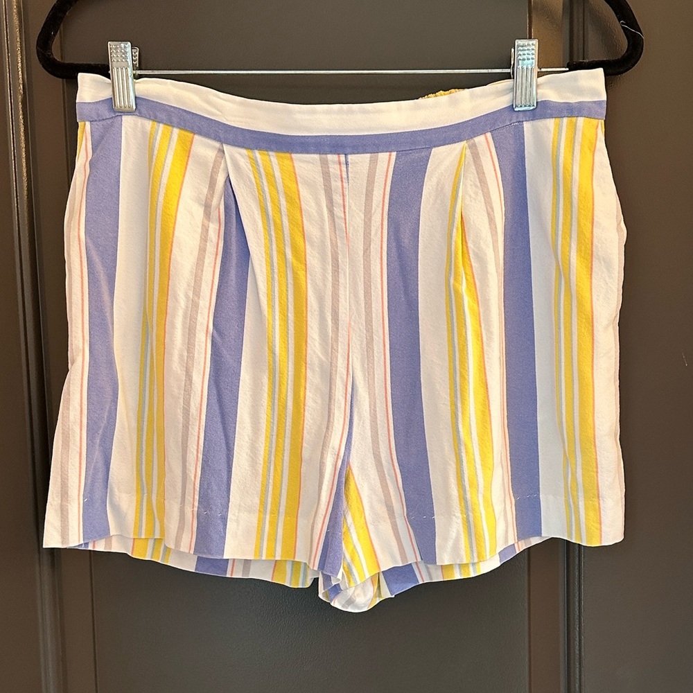Madison High Waist Striped Shorts in Yellow and Blue